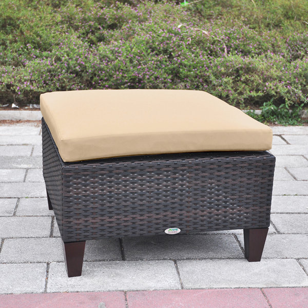 Latitude Run® Patio Ottoman,dark Brown Wicker Rattan Outdoor Footstool